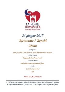 Menu Notte Romantica ristorante I Ronchi Arquà Petrarca